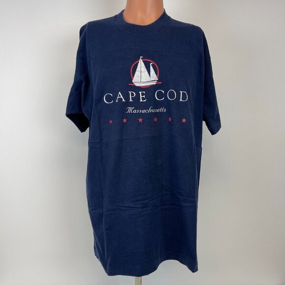 Vintage 90s Cape Cod Massachusetts T Shirt Mens Size XL Blue Tall Ships - Picture 2 of 5